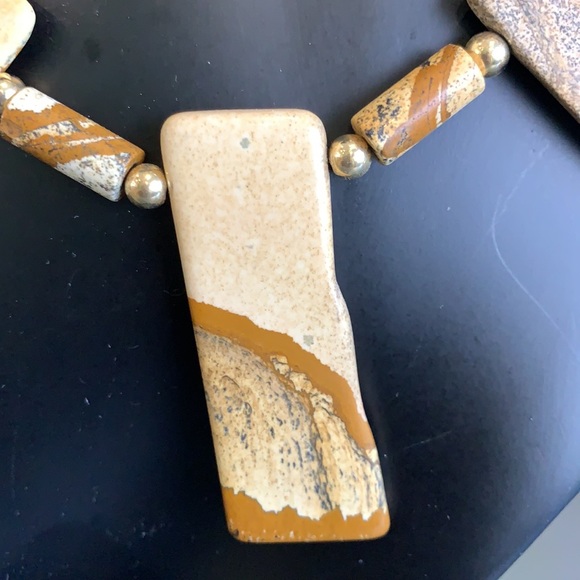 Handcrafted Picture Jasper Semi Precious Statemen Necklace and earrings Jewelry - Picture 4 of 9